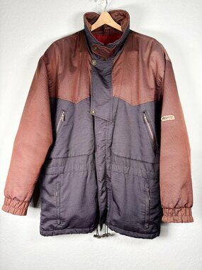 Roffe Mens Ski Jacket XL Vintage 80s Parka Coat Colorblock Copper Brown Charcoal